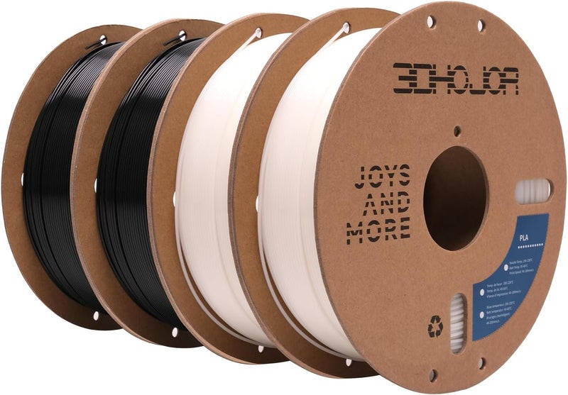 3DHoJor PLA Filament 1.75mm,3D Printer Filament 1kg*4 Bundle Cardboard Spool, Fit Most FDM 3D Printer,Dimensional Accuracy +/- 0.03 mm,Vacuum Packaging-Black+White 4Pack - Image 1